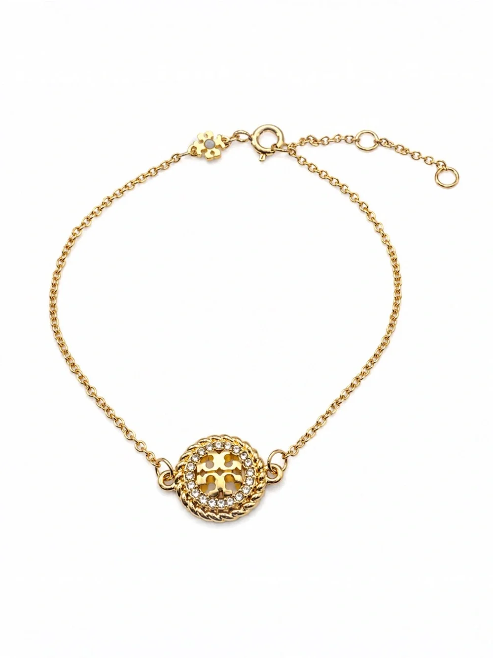 Tory Burch Miller Rope Logo Crystal Bracelet – Gold Tone